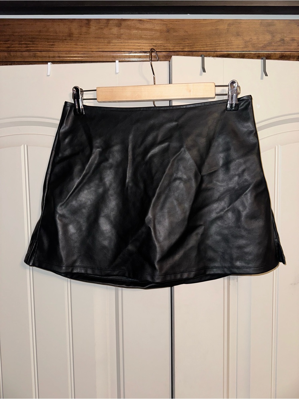Black Faux Leather Mini Skort - Picture 2 of 5